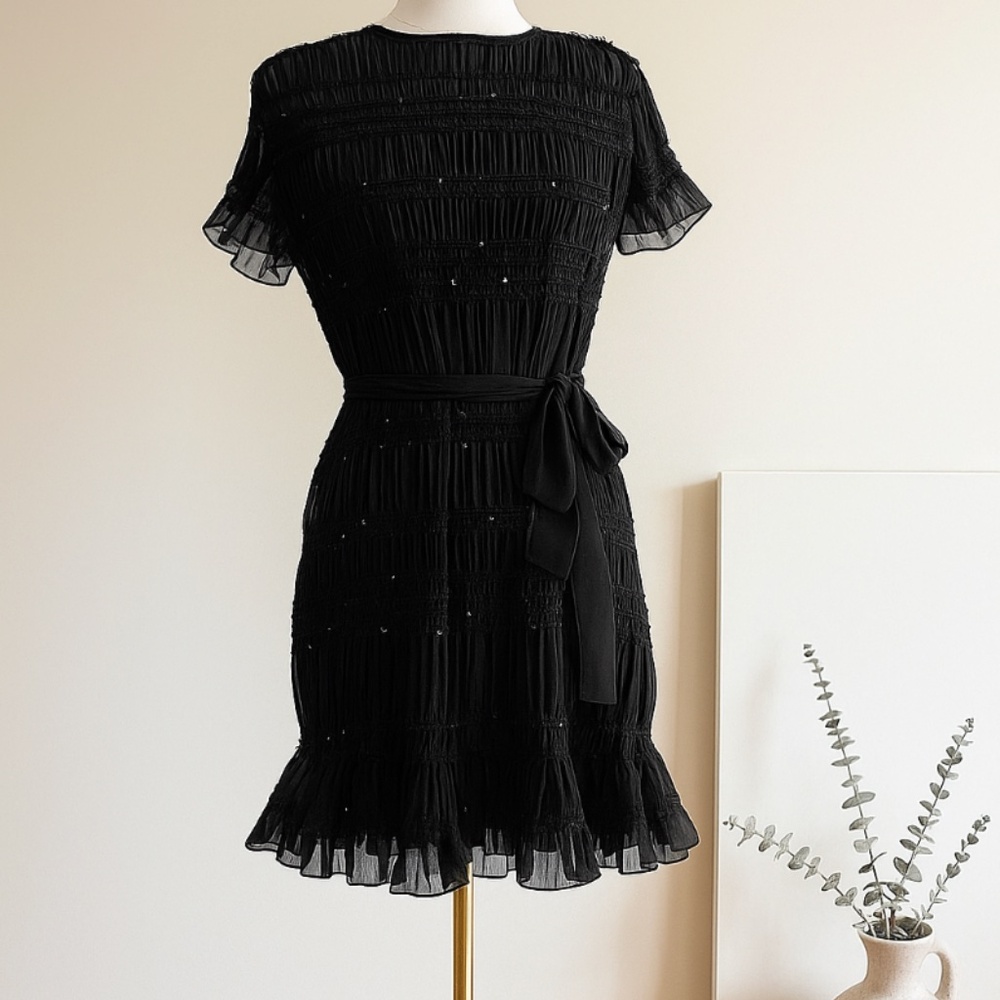 Keepsake Smocked Pleated Mini‎ Dress XS Elegant Ruffle Wedding Guest Cocktail